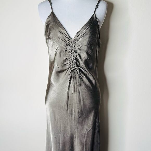 Zara Green Gray Satin Maxi Slip Dress - Picture 3 of 9